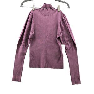 NWOT Purple Balloon Puff Sleeve Ribbed Sweater Womens M Pointelle Turtleneck